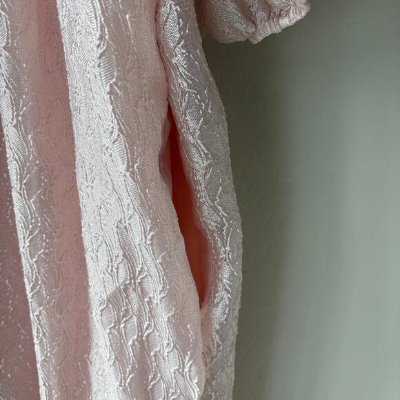 NEW Anthropologie Dress Pink Textured Puff-Sleeve Square Neck Midi Dress Size XL - Picture 8 of 10